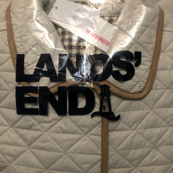 Lands' End Insulated Reversible Barn Coat Houndstooth Light Stone Small New - Picture 6 of 8